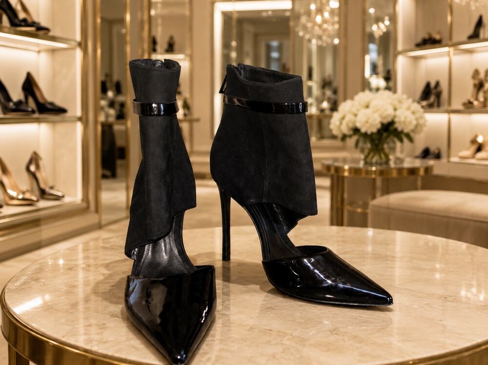 Schutz Andy Glam Disco Up Town Clear Crystal Embellished Black Leather Heels